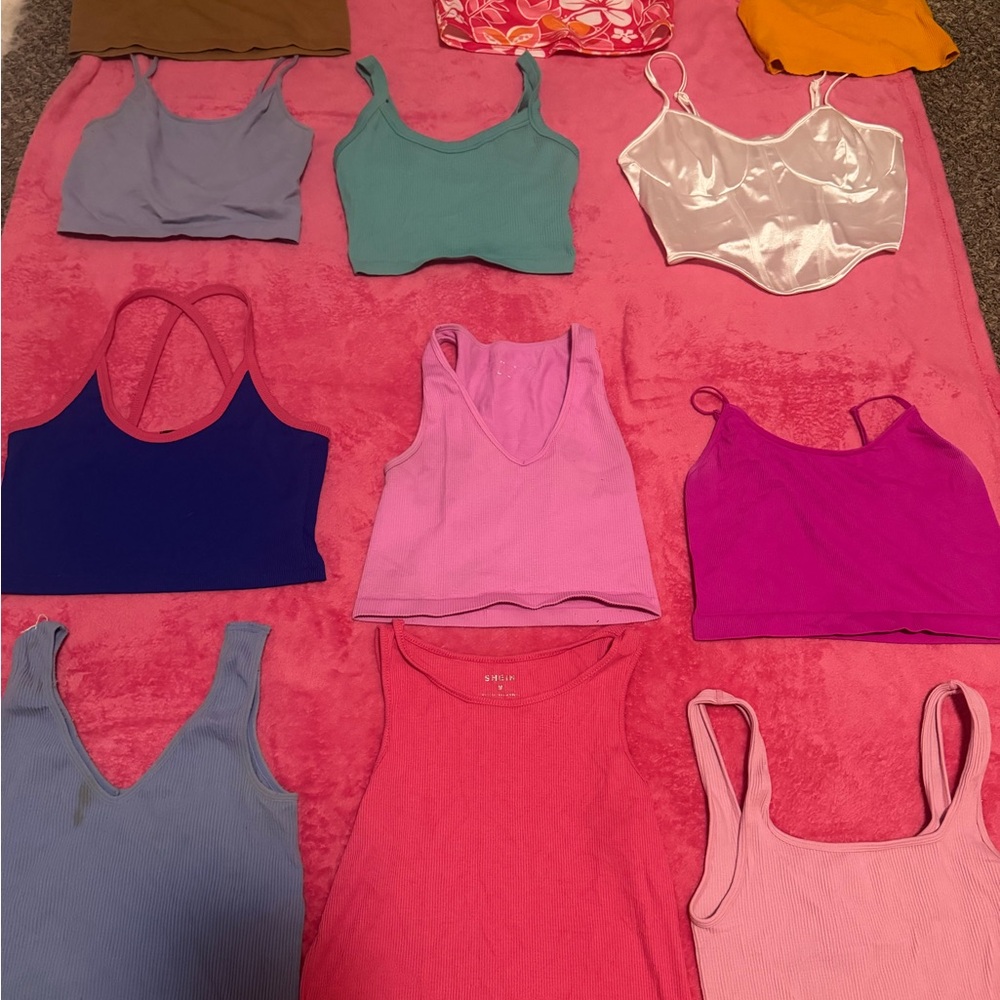 12 crop tops, pink blue brown white orange
